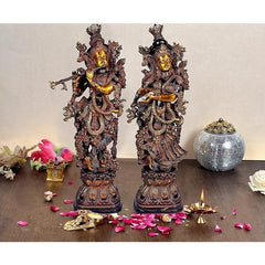 Brass Radha Krishna sculpture, height 29 in; two standing figures on ornate base