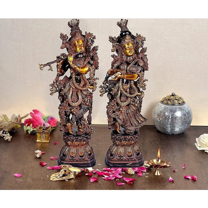 Brass Radha Krishna Idol Statue Sculpture Showpiece for Home Office Puja Temple Decor