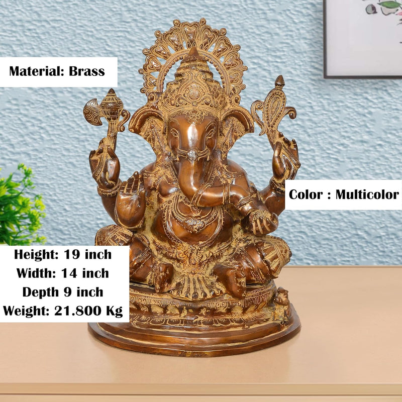 Brass Big Ganesha Statue (Height 19 Inch) Brown Color