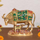 Brass Kamdhenu Cow with Calf for Home Decor Pooja Mandir Pooja Temple Office Decorative Showpiece Statue (Height: 6.5 Inch)