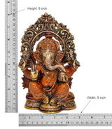 Estatua de Ganesh en trono, altura 8" y ancho 5", vista frontal
