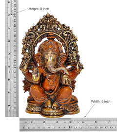Estatua de Ganesh en trono, altura 8" y ancho 5", vista frontal