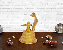 Brass Shiv linga with seven-headed serpent, 8 inch standing idol
