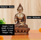 Brass Buddha idol, multicolor finish; Abhaya mudra; 7 in height