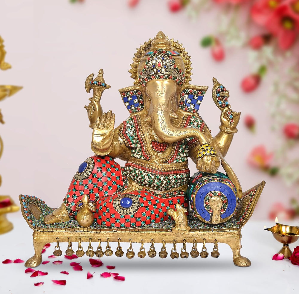 Brass Sitting Lord Ganesha Idol (Height 16 Inch)