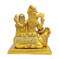 Brass Shiv Parivar statue, side view, Nandi base with seated pair, 4-inch