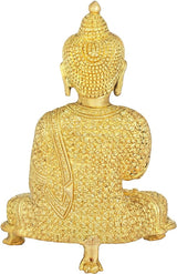 Back view Brass Buddha statue with engraved headpiece, 9 inch height