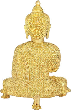 Back view Brass Buddha statue with engraved headpiece, 9 inch height