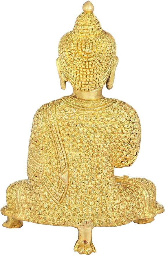 Brass Lord Buddha Idol Statue Sculpture Decorative Showpiece Gift Item Golden Height 9 Inches