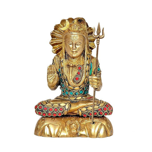 Brass Shiva Statue Idol Murti with Trident for Showpiece | Height : 6 Inches (Multicolor)