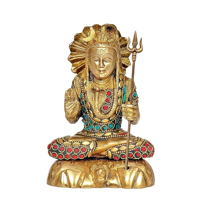 Brass Shiva Statue Idol Murti with Trident for Showpiece | Height : 6 Inches (Multicolor) Craft Detail