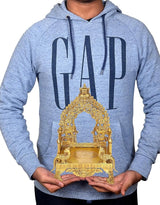 Brass Bhagwan Palki Chowki mandir held in hands, ornate arch and base