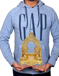 Brass Bhagwan Palki Chowki mandir held in hands, ornate arch and base