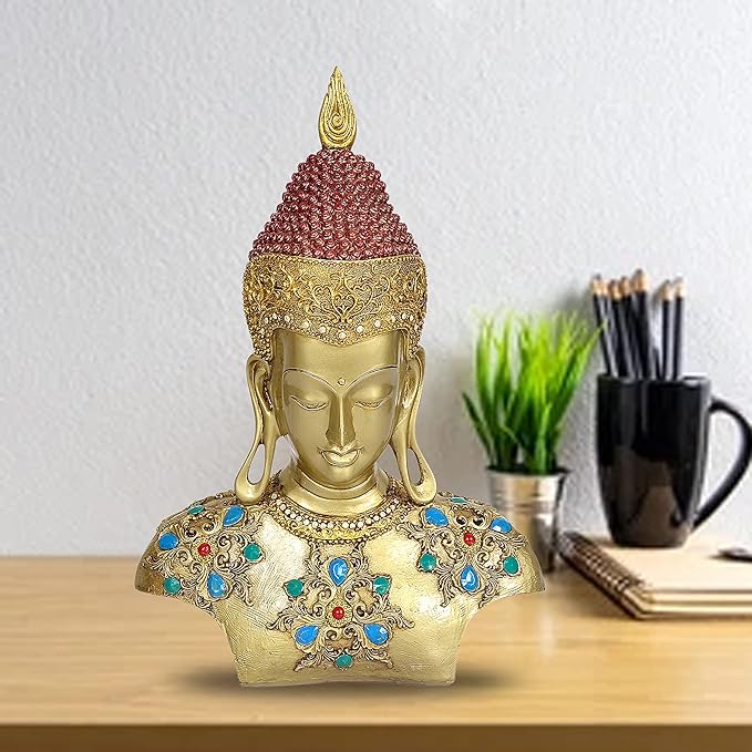 Buddha Head Buddha Statue for Garden Home Office Multicolor in Resin, (Height : 17 inches)