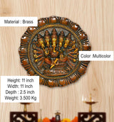 Brass Panchmukhi Ganesha wall hanging, multicolor relief; 11-inch height