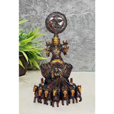 Brass sun chariot statue with seated deity and 7 horses, brown finish, 13 in.