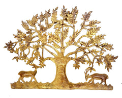 AONA brass Kalpavriksha tree wall hanging with deer figures and detailed leaves