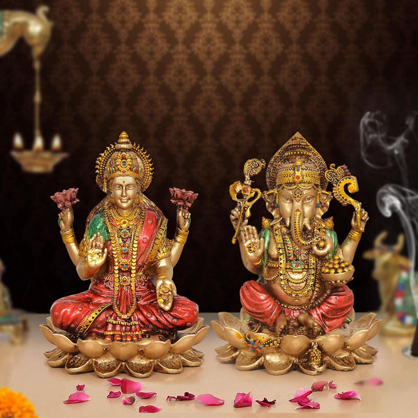 Resin Lakshmi Ganesh Sitting on Lotus (Height 6 Inch)