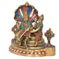 Brass Maa Lakshmi with Lord Vishnu On Sheshnag Idol Statue for The Puja Temple at Home in Brass - (Height 9.5 Inch) (multicolour)