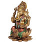 Cold Cast Handcrafted Lord Ganesha Ganesh Murti Sitting On Lotus in Resin, Height : 7 inch, Multicolor