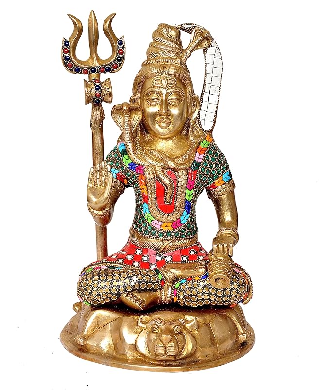 Lord Shiv ji Brass Statue Bhole Nath Idol Lord Shiva God of Destroying Evil, Ignorance, and Death (Height: 13 Inches) (Blessing Sitting Pose) Craft Detail