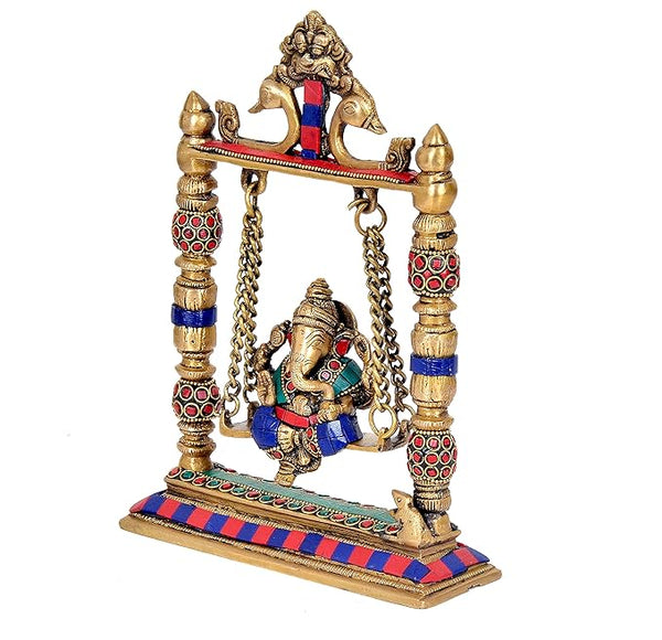 Brass Lord Ganesha On Swing (Height 10.25") Study Setting