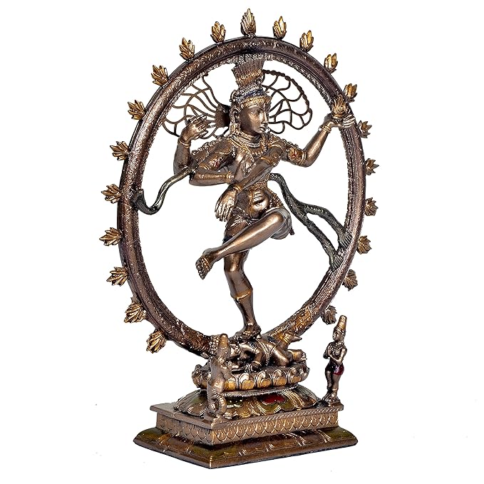 Resin Natraja Shiva Idol Figurine Natraja Decorative Showpiece Home Office Temple Gift Item Multicolour Height 10.5 Inches