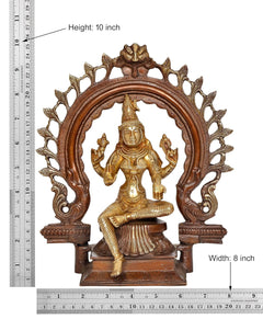 Brass Lakshmi idol statue with height and width measurements, seated goddess