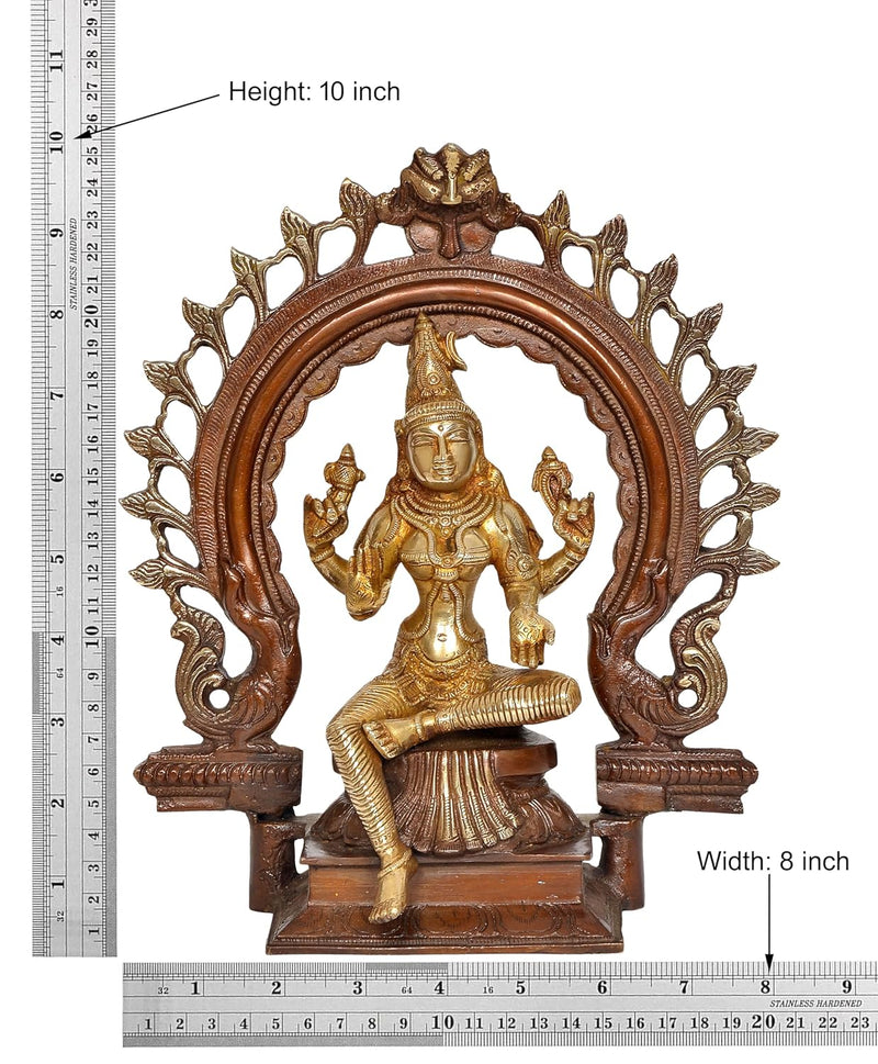 Brass Lakshmi Idol Laxmi Goddess Lakshmi Sitting with Prabhavali Laxmi Statue for Puja Temple at Home Decor Office (Height: 10 Inch)