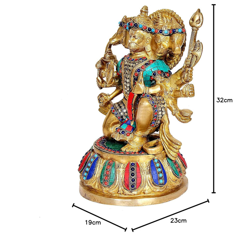 Brass Panchmukhi Hanuman Anjaneya Pavan Putra Bajrangbali Idol (Height :12.5 Inches)
