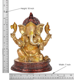 Brass Ganesha idol statue height 10 inch, shown with measuring scale