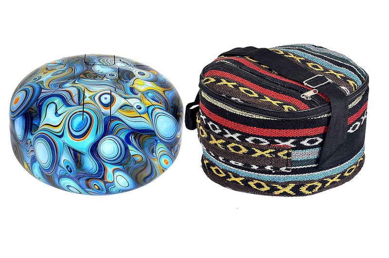 Steel Happy Drum with Rubber Musical Mallet and Travel Bag (Height : 5 inches) (Blue Peacock)