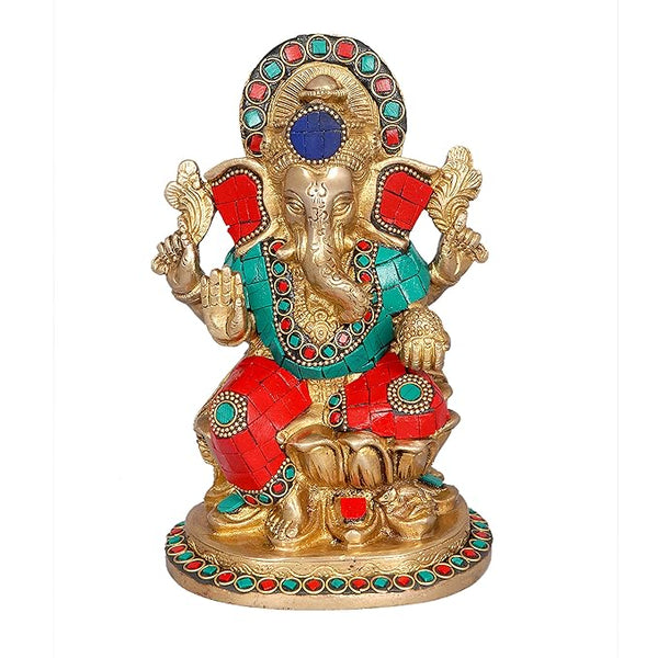 India God Brass Lord Ganesha Idol Decorative Showpiece Home Office Temple Gift Item Multicolour Height 5 Inches