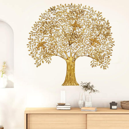 Brass Kalpavriksha Tree Wall Hanging Golden (Height: 34 Inches)