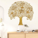 Golden brass Kalpavriksha tree wall hanging with detailed leaves and trunk, full view