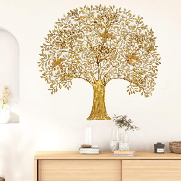 Brass Kalpavriksha Tree Wall Hanging Golden (Height: 34 Inches)