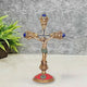 Brass Jesus Cross Statue Idol for Home Decor Showpiece for Living Room | 11.5 inches (Green)