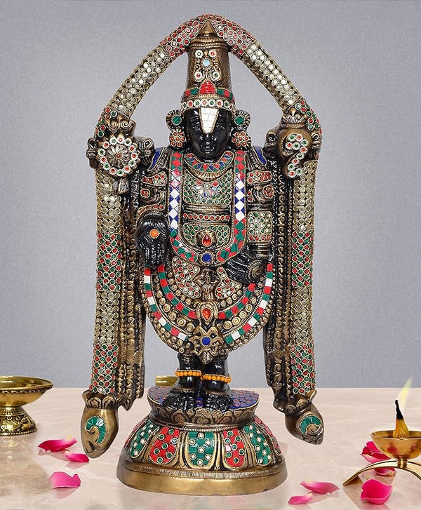 Brass Lord Tirupati Bala Ji Idol Statue Home Temple Office Figurine Showpiece Multicolour (Height 23 Inch) Mandir Setting