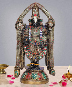 Brass Lord Tirupati Bala Ji Idol Statue Home Temple Office Figurine Showpiece Multicolour (Height 23 Inch)