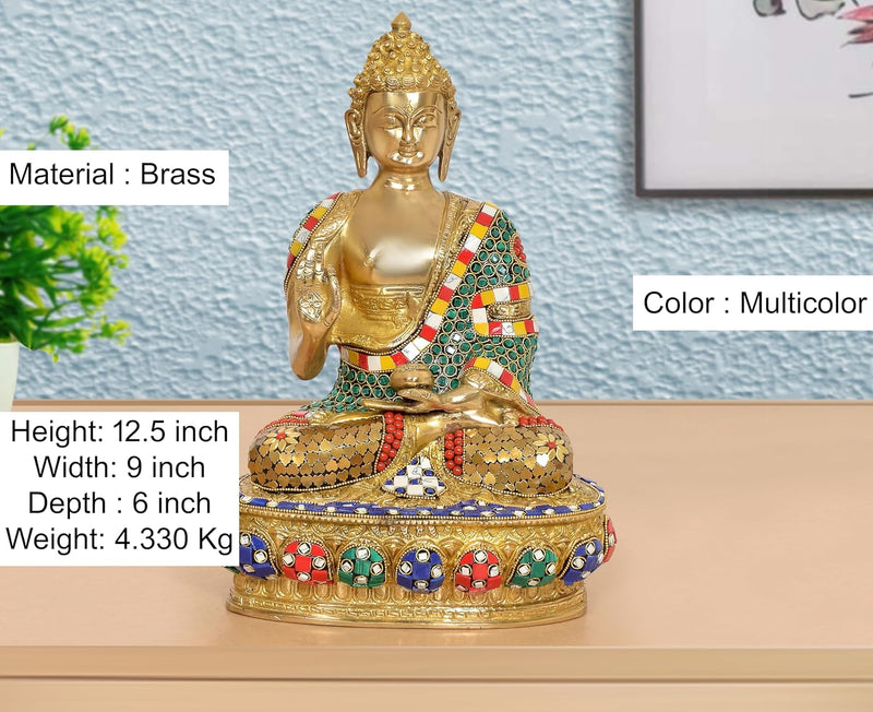 Brass Abhaya Mudra Buddha Idol (Height 12.5 Inch)