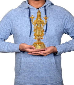 Brass Lord Tirupati Bala Ji idol statue held in hands, on round gold pedestal