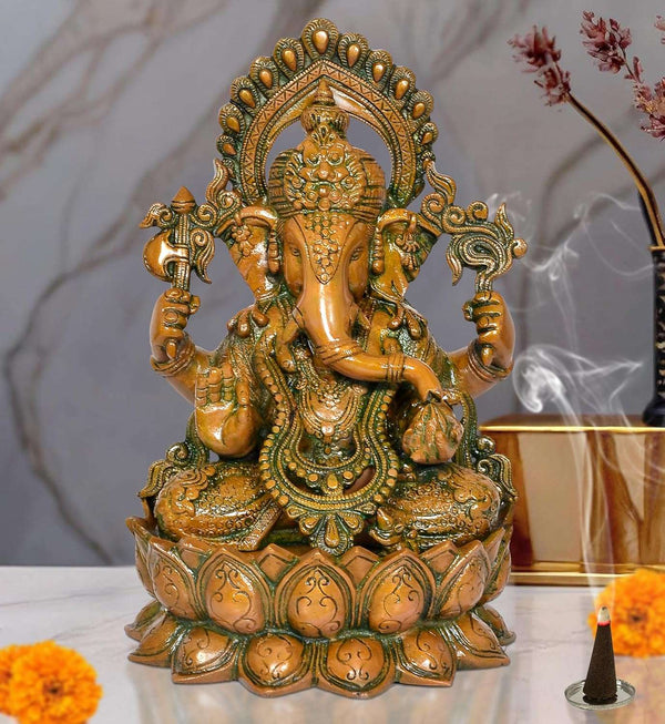 Brass Lord Ganesha Idol (Height 12.5 Inch)