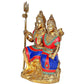 Brass Shiv Parvati Idol Murti Sculpture for Home Office Temple Multicolour Height 9.5 Inches