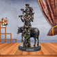 Large Krishna Idol Playing Flute On The Back Kamdhenu Cow - Statue Showpiece Murti for Home Office Height 10.5 inches