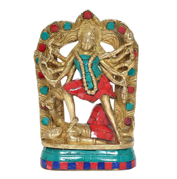 Brass Goddess Mahakali Kali MATA Idol Statues with Shivji, Home Decor Pooja Mandir (Height: 7 inch)