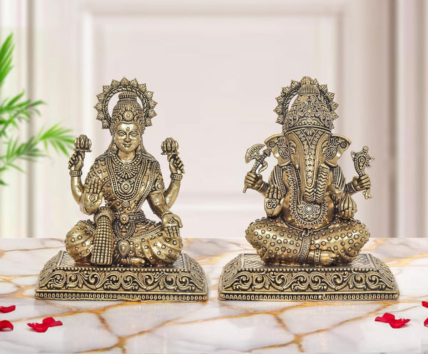 Superfine Brass Lakshmi Ganesh Statue (Height: 5 Inches)