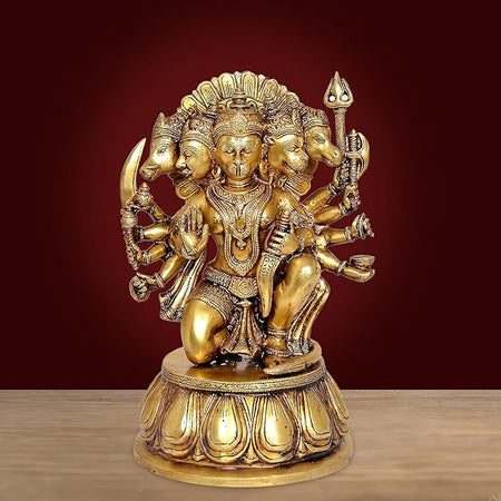 Brass Panchmukhi Five Face Hanuman Idol (Height : 12.5 Inch)