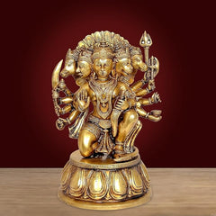 Brass Panchmukhi Hanuman idol, seated posture, five faces, AONA