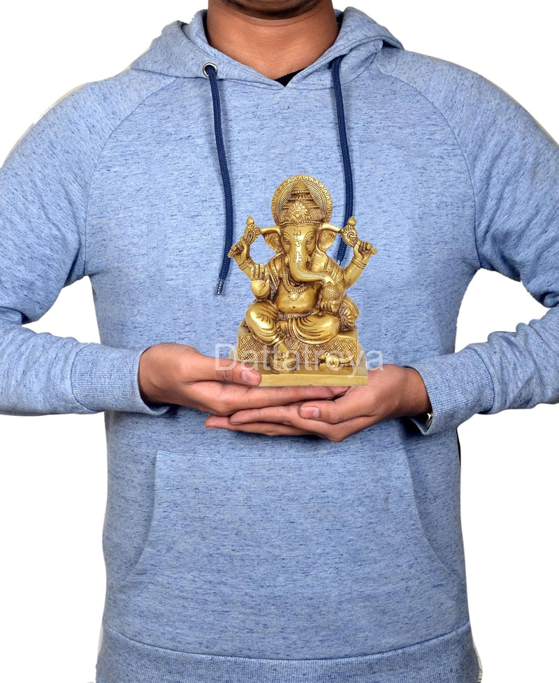 Brass Lord Ganesha Idol Statue Decorative Sculpture for Home Office Mandir Pooja Showpiece (Height 7 Inch)