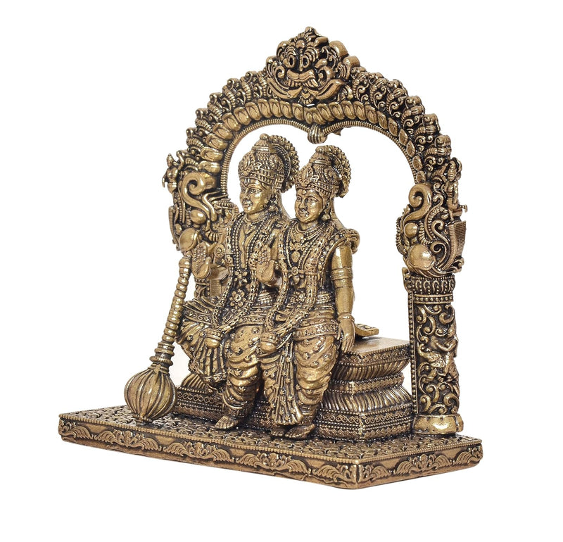 Bronze Statue of Maa Lakshmi Idol and Vishnu Religious Statue on Carved Frame with Kirtimukha for Home Decor Mandir Puja Temple (Height 5 Inch)